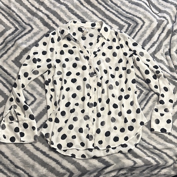 Worthington Tops - Worthington White Button-Down Shirt with Black Polka Dots